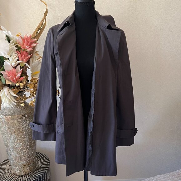 AB Studio Chic Minimalist Double Breasted Dark Gray Belted Overcoat Size 6 NWOT - Picture 3 of 11